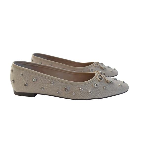 Schutz Arissa Cream Beige Size 9 Shine Ballet Flats Sparkly Rhinestones & Bow - Picture 7 of 9